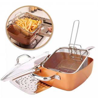 COPPER CHEFF ULTIMATE PAN – TIGAIE ADÂNCĂ CU ÎNVELIȘ ANTIADERENT 5 ÎN 1
