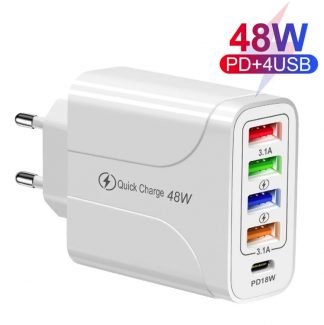 Încărcător rapid 48W cu 5 porturi – 4 USB + USB C